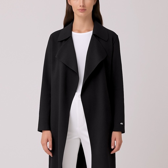 Soia & Kyo Black Long Waterfall Collar Coat Lightweight Drape Jacket Size M - Picture 1 of 16